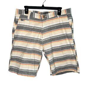 Kudeta Chino Shorts Men's size 34 White Gray Orange Striped Flat Front Cotton